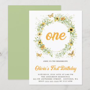 Invitation Couronne de tournesols avec papillons mignons Anni