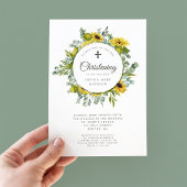 Invitation Couronne de tournesols de croix religieuse pour ba