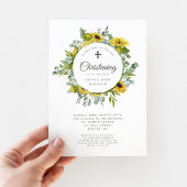 Invitation Couronne de tournesols de croix religieuse pour ba