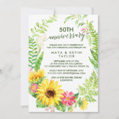 Invitation Couronne de tournesols d'été 50e anniversaire de m (Devant)