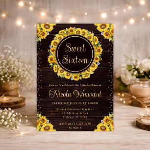 Invitation Couronne de tournesols rustique aquarelle Douce 16