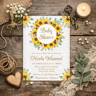 Invitation Couronne de tournesols rustiques à l'aquarelle Bab