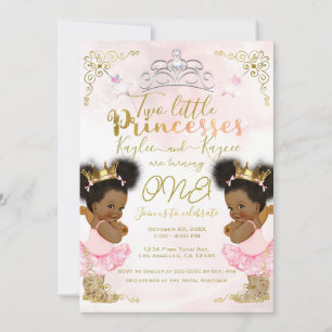 Invitation Couronne de Tutu Princesse Rose Jumelle Peau Sombr