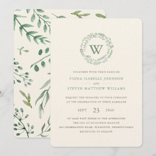 Invitation Couronne de verdure à l'aquarelle élégante pour ma