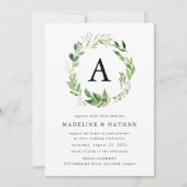 Invitation Couronne de verdure à l'aquarelle Monogramme Maria (Devant)