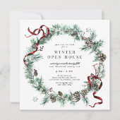 Invitation Couronne de verdure au ruban rouge pour une maison (Devant)