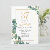 Invitation Couronne de verdure chic or et sauge 37e anniversa (Debout devant)