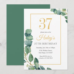 Invitation Couronne de verdure chic or et sauge 37e anniversa