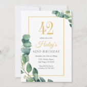 Invitation Couronne de verdure chic or et sauge 42e anniversa (Devant)