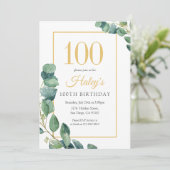 Invitation Couronne de verdure Chic Or & Sauge 100e anniversa (Debout devant)