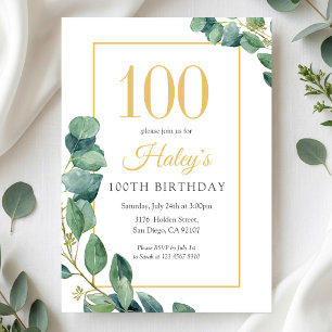 Invitation Couronne de verdure Chic Or & Sauge 100e anniversa