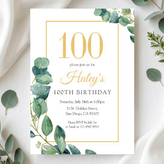 Invitation Couronne de verdure Chic Or & Sauge 100e anniversa