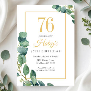 Invitation Couronne de verdure Chic Or & Sauge 76e Anniversai