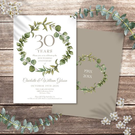 Invitation Couronne de verdure de perles pour le 30e annivers