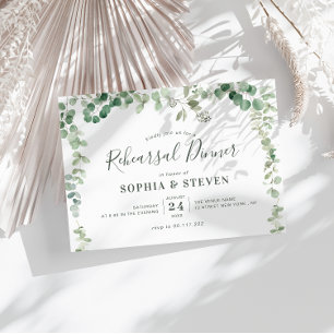 Invitation couronne de verdure d'eucalyptus pour dîner de rép
