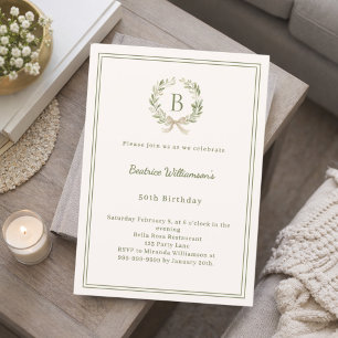 Invitation Couronne de verdure en ivoire avec monogramme pour