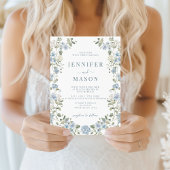 Invitation Couronne de verdure florale bleu clair pour mariag
