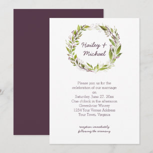 Invitation Couronne de verdure mariage prunes foncées baies v