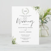 Invitation Couronne de verdure Monogramme Mariage (Debout devant)