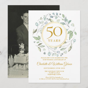 Invitation Couronne de verdure or 50e anniversaire Photo