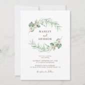 Invitation Couronne de verdure romantique monogramme Mariage (Devant)