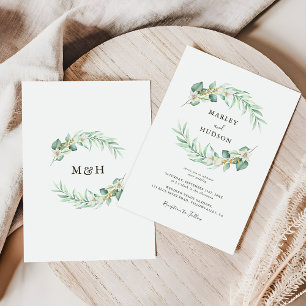 Invitation Couronne de verdure romantique monogramme Mariage
