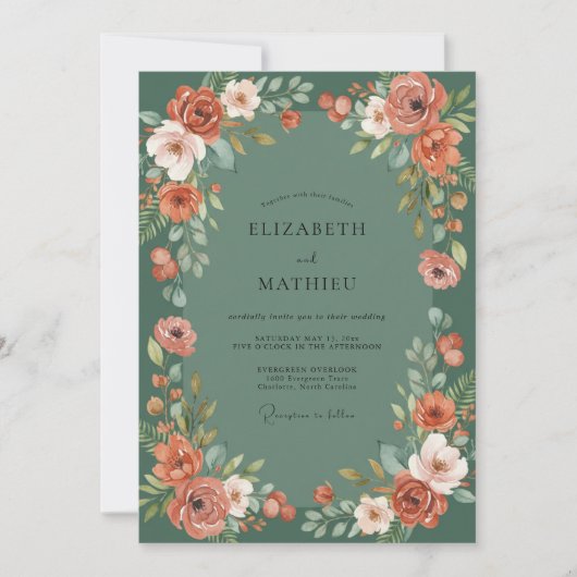 Invitation Couronne de vigne de mariage corail (Devant)