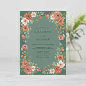 Invitation Couronne de vigne de mariage corail (Debout devant)