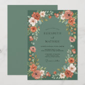 Invitation Couronne de vigne de mariage corail (Devant / Derrière)