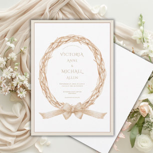 Invitation Couronne de vigne élégante avec nœud en toile de j