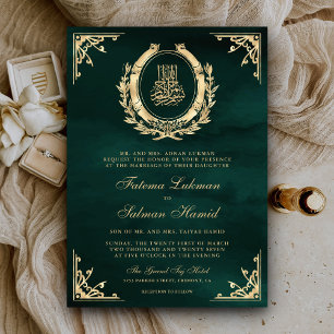 Invitation Couronne d'émeraude verte or antique Musulman Mari