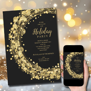 Invitation Couronne d'étoiles dorées sur des fêtes de Noël no
