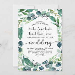 Invitation Couronne d'eucalyptus à l'aquarelle Écriture manus