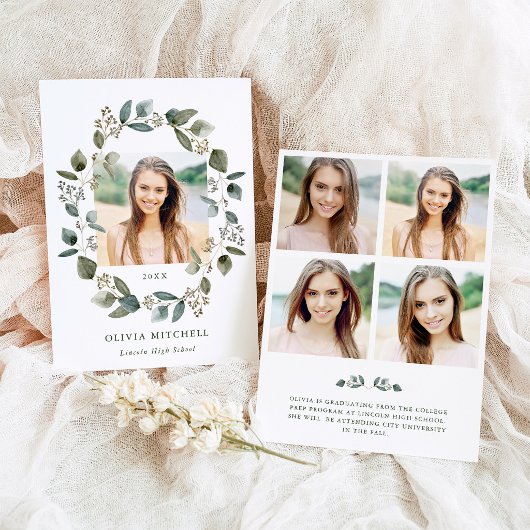 Invitation Couronne d'eucalyptus | Grille de photos multiples