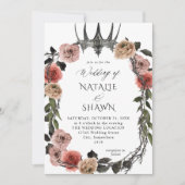 Invitation Couronne d'Halloween Rose & Fleurs Noires de Maria (Devant)