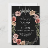 Invitation Couronne d'Halloween Rose & Fleurs Noires Mariage (Devant)