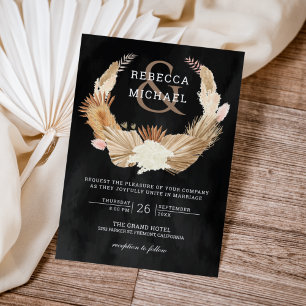 Invitation Couronne d'herbe des Pampas Palmier séché Mariage