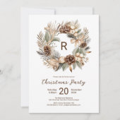 Invitation  Couronne d'hiver Monogramme Fête de Noël  (Devant)