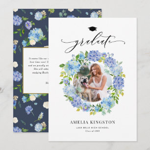 Invitation Couronne d'hortensia bleu aquarelle Photo remise d