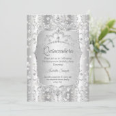 Invitation Couronne diamantée argentée blanche pour princesse (Debout devant)