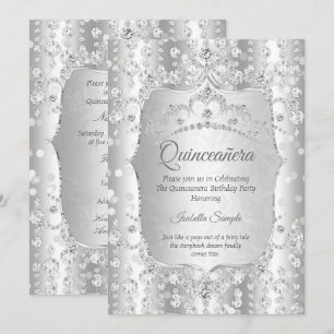 Invitation Couronne diamantée argentée blanche pour princesse