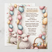 Invitation Couronne d'œufs de panier printanier Agneau de Pâq (Devant / Derrière)
