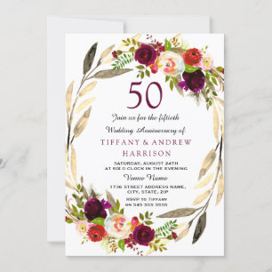 Invitation Couronne d'or burgundy 50e anniversaire de mariage