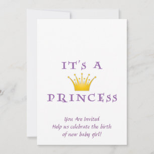 Invitation Couronne d'or "c'est une princesse" avec la police