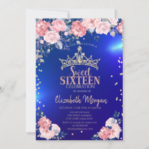 Invitation Couronne d'Or Diamants Fleurs Bleu Douze Ans
