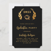 Invitation Couronne d'or noir 2025 luxe Graduation Party (Devant)