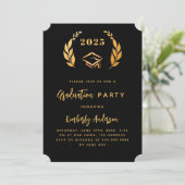 Invitation Couronne d'or noir 2025 luxe Graduation Party (Debout devant)