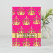 Invitation couronne d'or sur rose chaud (Debout devant)