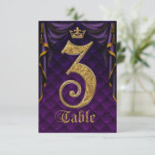 Invitation Couronne d'or violet royal Table de mariage numéro (Debout devant)