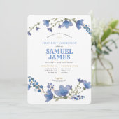 Invitation Couronne dorée bleue Sainte Première Communion (Debout devant)